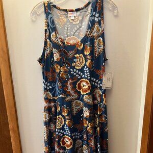 NWT LulaRoe Nicki Sleeveless Dress, Size XL, Blue/Brick/Black/White Floral